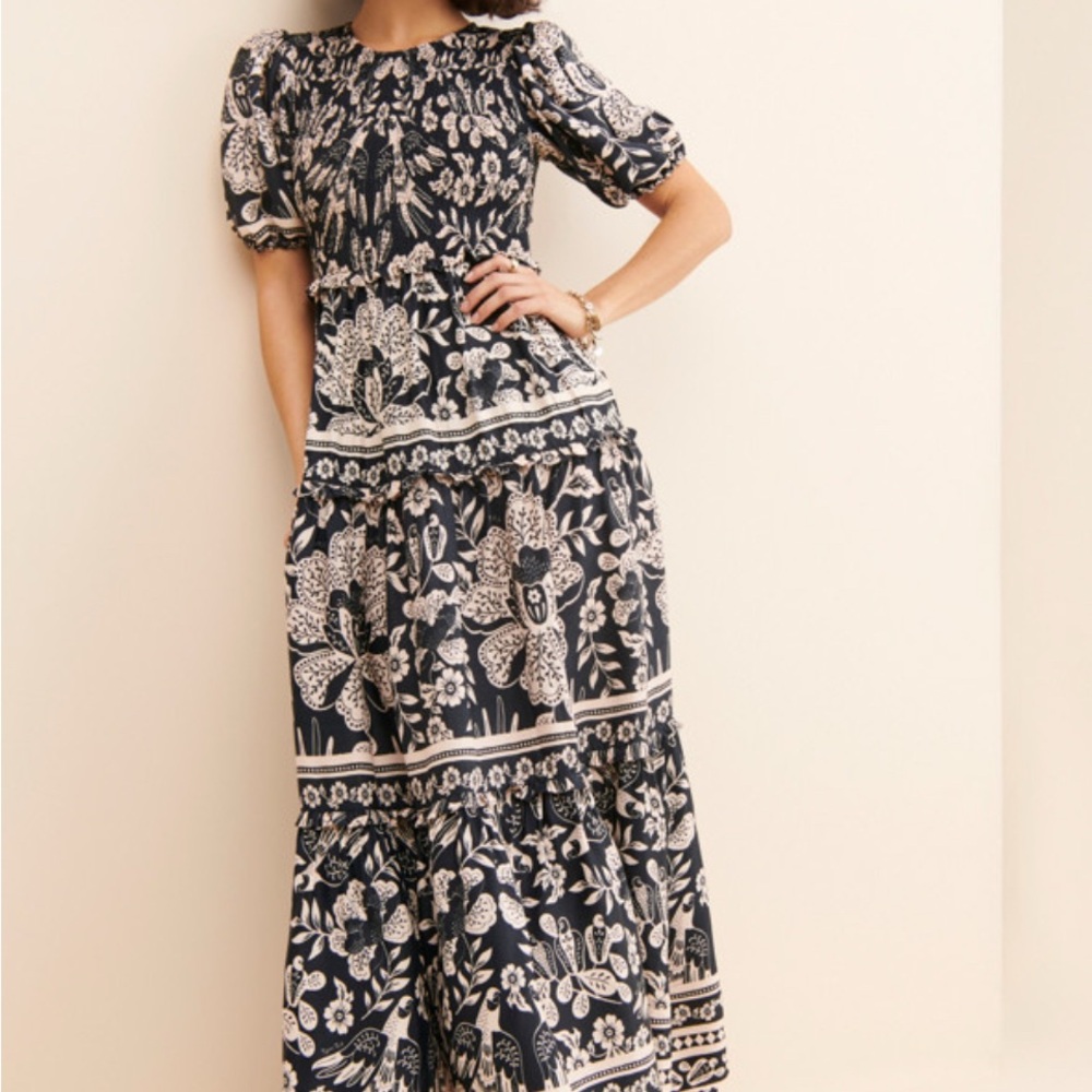 Farm Rio Black and Cream Floral Maxi Dress
